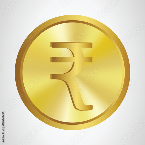 Golden isolated rupee coin on the white background. Vector finance design element