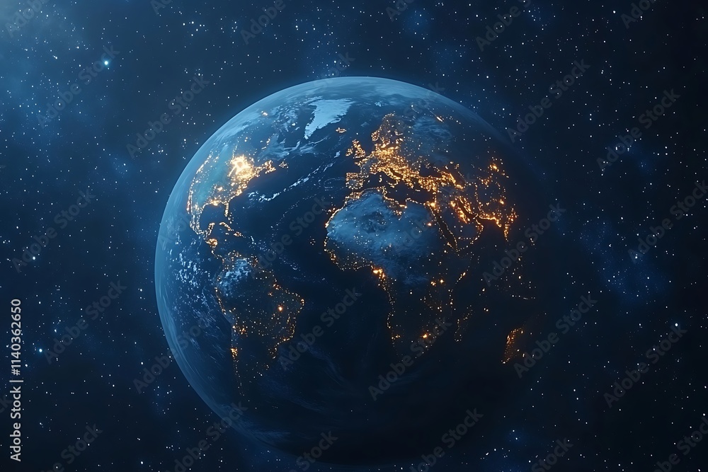 Obraz premium Earth at Night from Space Continents and Stars