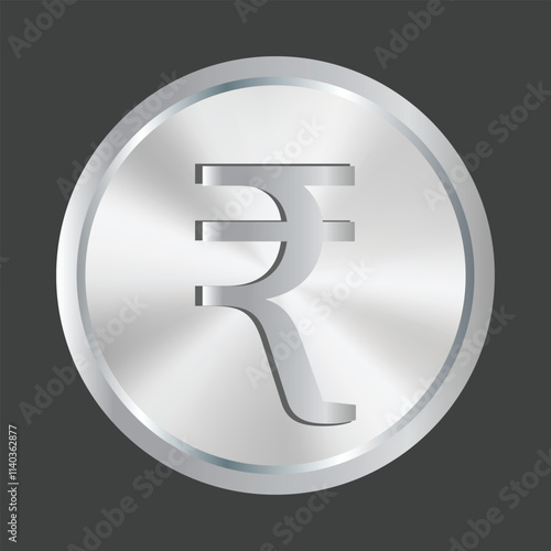 Indian Rupee INR silver coin currency vector. Money symbol of India. Isolated coin illustration.