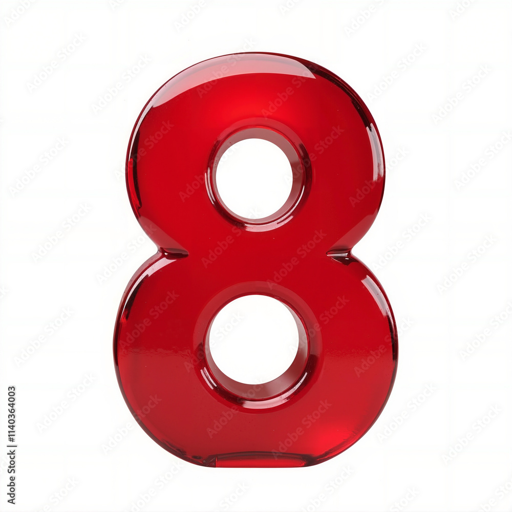 Glass red number 8 on isolated white background Glass red number 8 on isolated white background