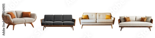 Stylish Mid-Century Modern Sofa Collection with Wood Base