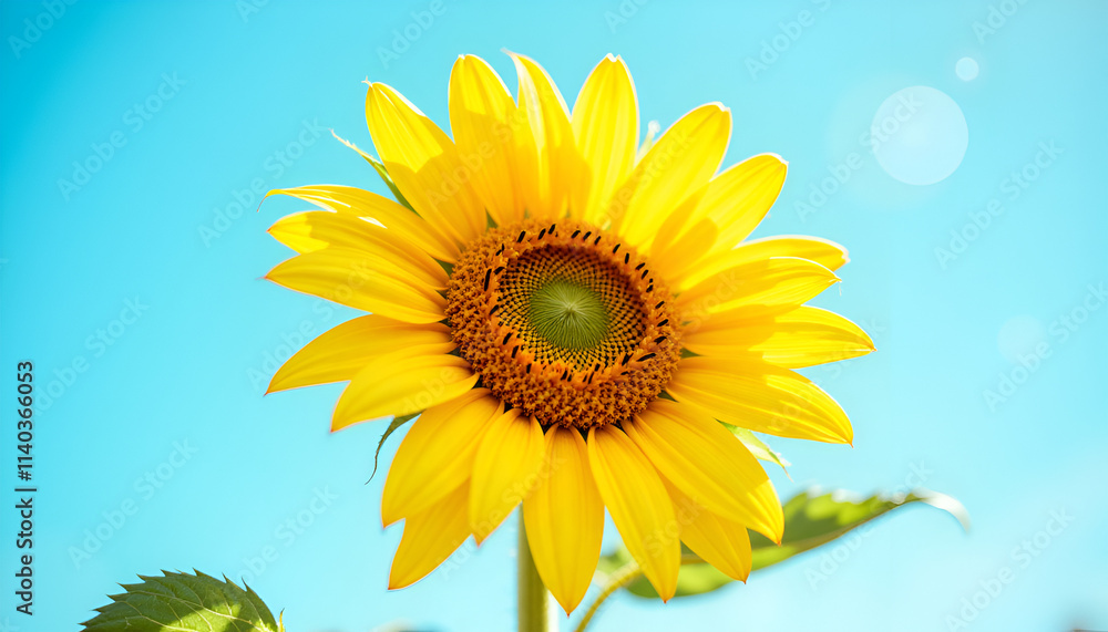 Obraz premium Bright Yellow Sunflower Against Blue Sky Background