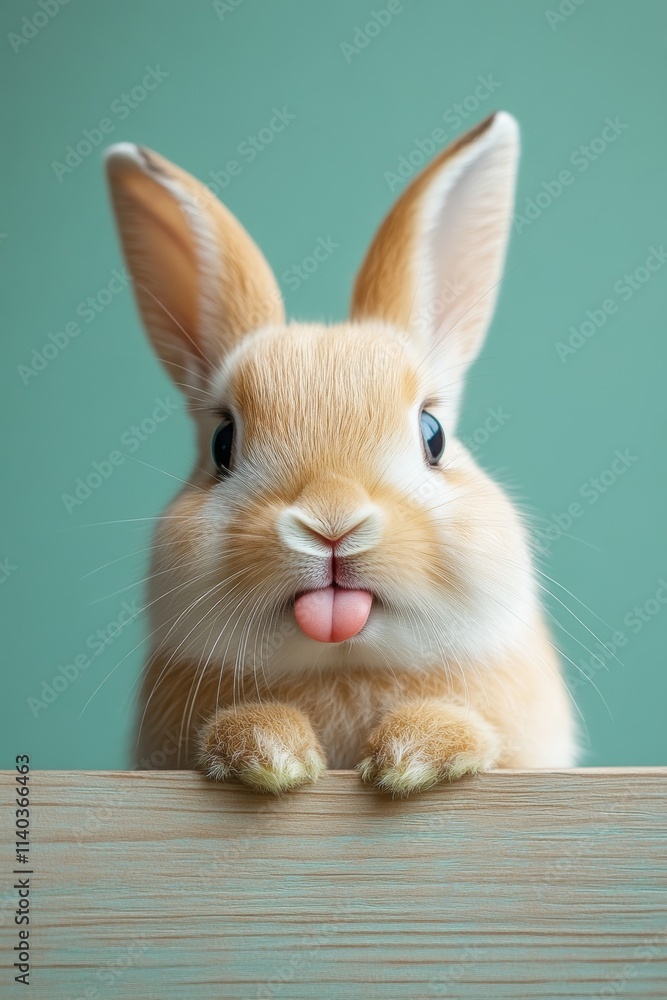 Cute and Playful Bunny Sticking Out Tongue on Light Background