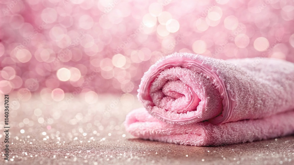 Soft pink towel on sparkling background macro shot Soft pink towel on sparkling background macro shot
