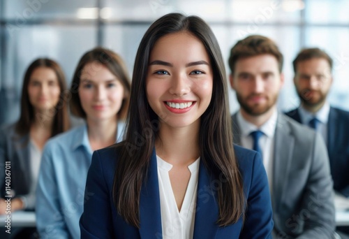 best candidate,blurred Group of business people on background with businessman leader on foreground, Generative AI