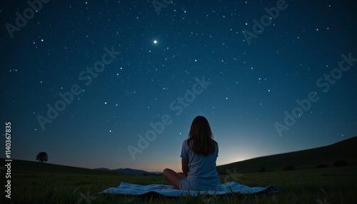 Discovering the wonders of the night sky while stargazing in a serene countryside setting