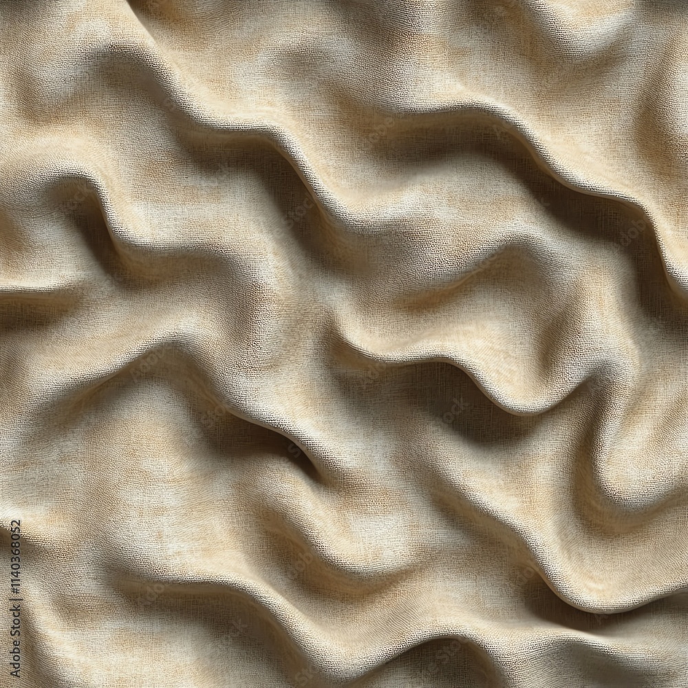 Fototapeta premium Wavy beige fabric texture background creating abstract pattern and light shadow effect.