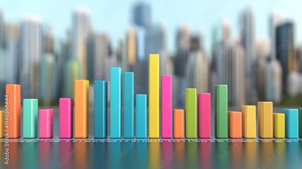 Dynamic cityscape and growth, bar chart illustrating booming business in the financial district of a modern metropolis Dynamic cityscape and growth, bar chart illustrating booming business in the financial district of a modern metropolis