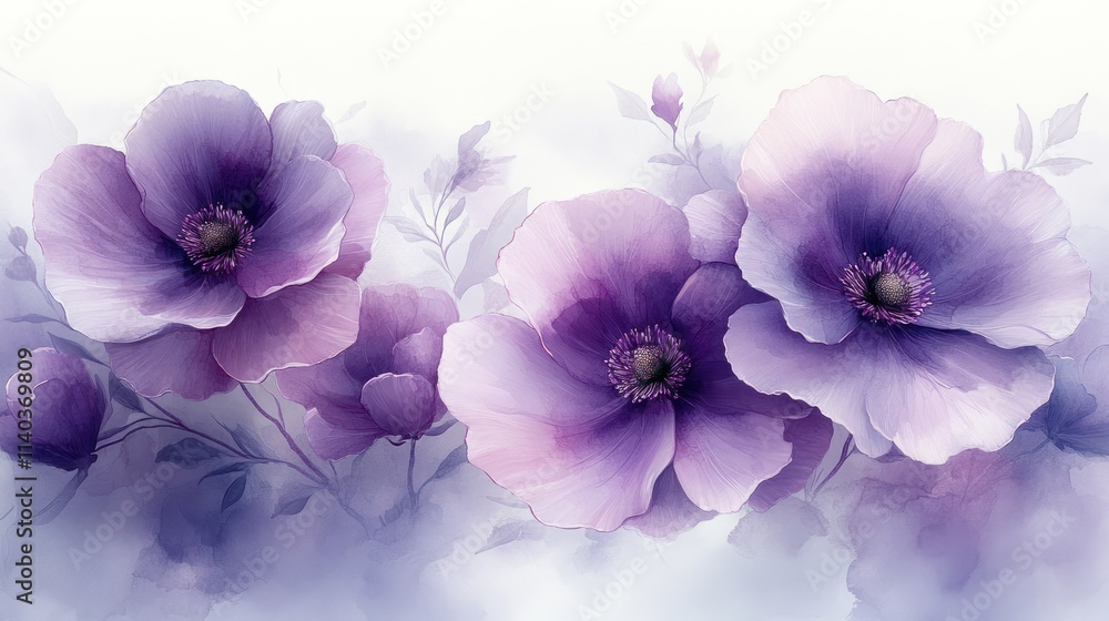 Lavender and purple watercolor flowers. Lavender and purple watercolor flowers.