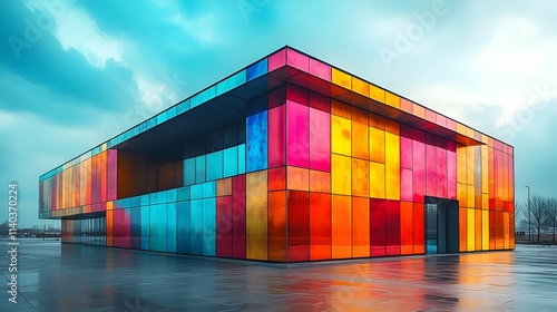 A colorful building with a rainbow facade