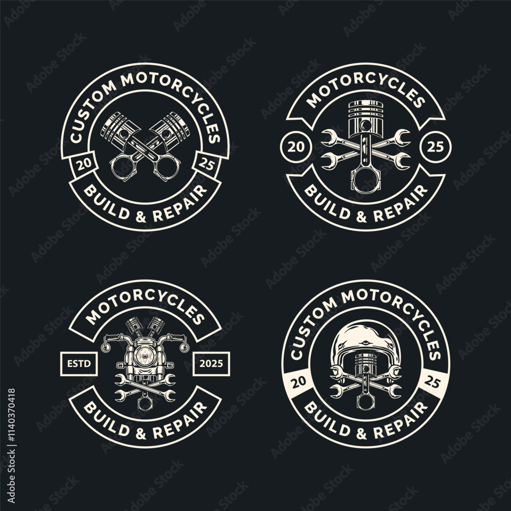Naklejka premium Motorcycle logo badge design template with the text editable for clothing, sport and apparel