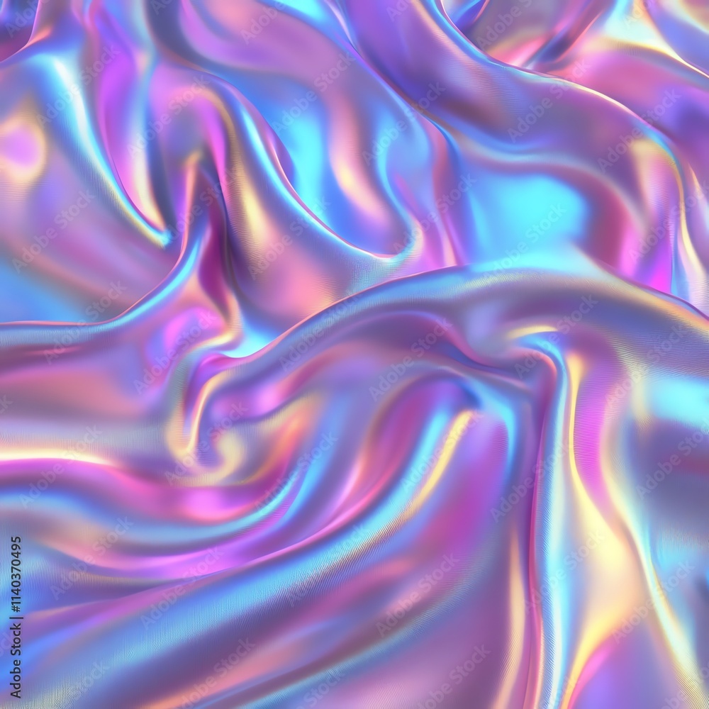Obraz premium Colorful iridescent silk texture with shimmering, wavy patterns creates a mesmerizing abstract background.
