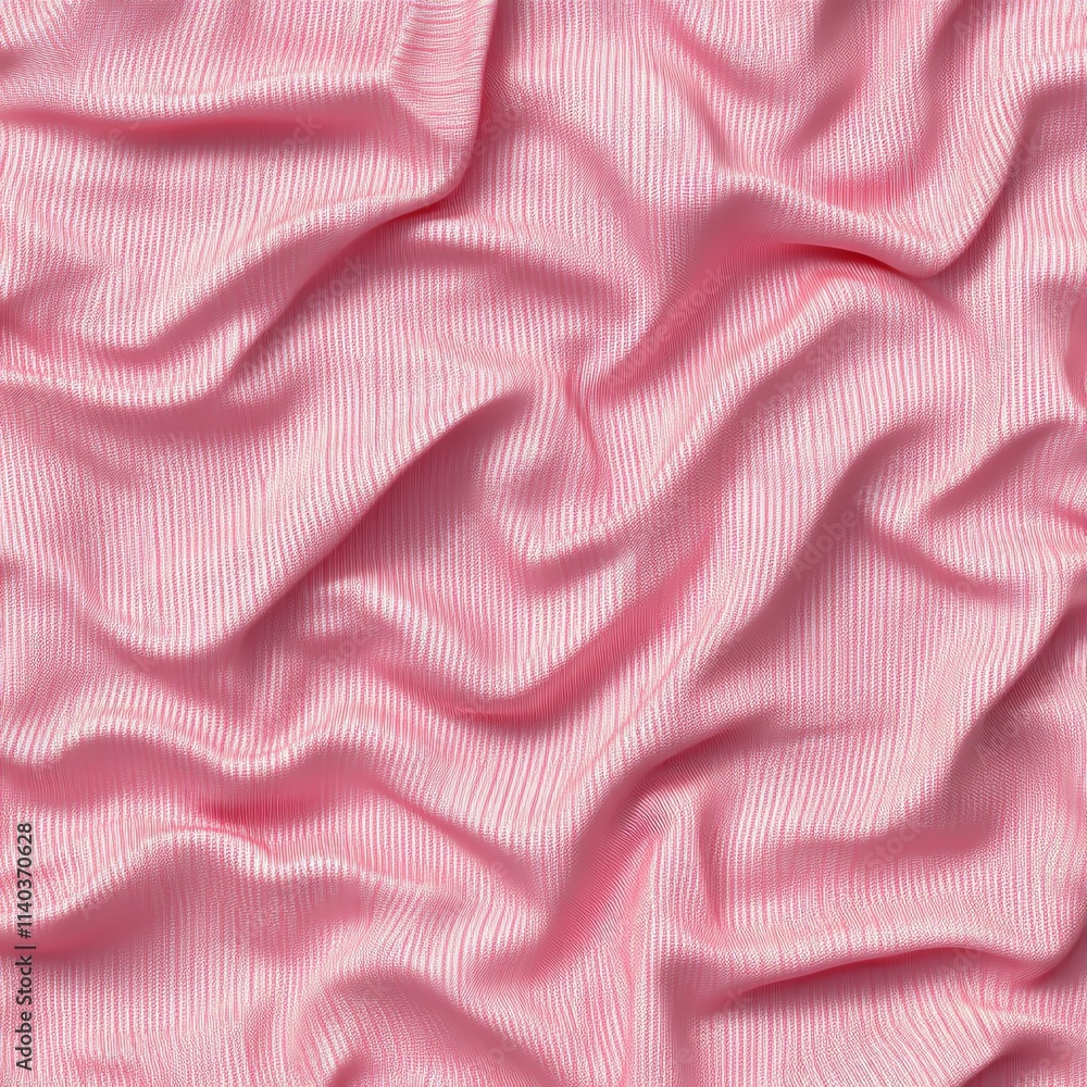 Fototapeta premium Pink fabric texture with ripples creating a wavy pattern, perfect for backgrounds or design projects.