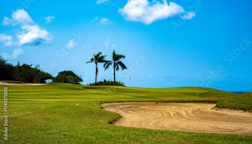 Breathtaking Golf Course in Curaçao: Azure Waters and Palm-Lined Fairways, Capturing the Serene Tropical Paradise and Luxurious Getaway Vibes of this Caribbean Island