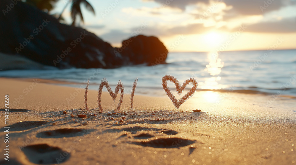 A romantic message written in the sand at a beach. A romantic message written in the sand at a beach.