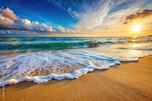 Soothing ocean waves lapping on beach at sunset