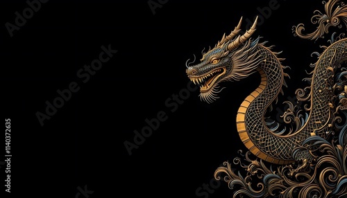 Majestic Gold-Accented Dragon in Elegant Asian Art Style