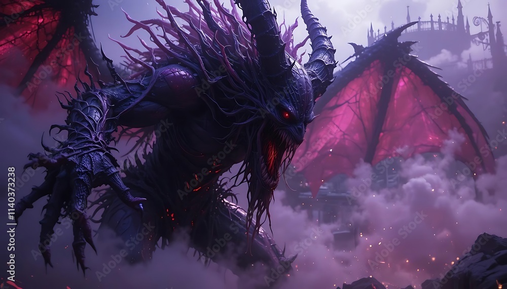 Obraz premium Demonic Creature: Dark Fantasy Artwork with Glowing Eyes