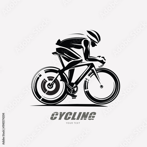 cycling race stylized symbol, outlined cyclist vector silhouette