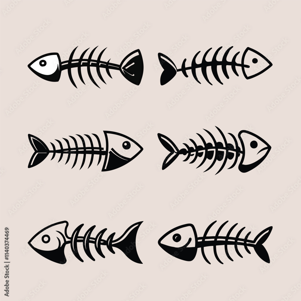 Silhouette of Fishbone Skeleton Vector Art Set Design Illustration Silhouette of Fishbone Skeleton Vector Art Set Design Illustration