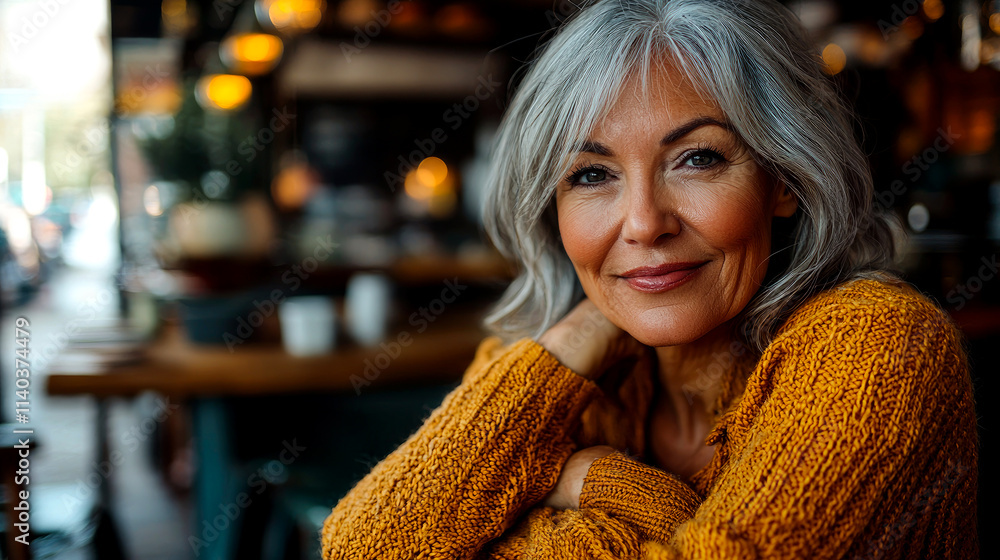 Portrait of a smiling mature woman in a cafe. Portrait of a smiling mature woman in a cafe.