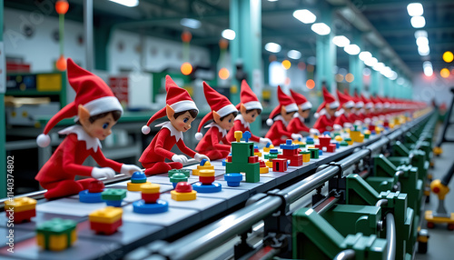 Wallpaper Mural Elf Assembly Line - A futuristic conveyor belt of elves building toys. background copyspace Torontodigital.ca