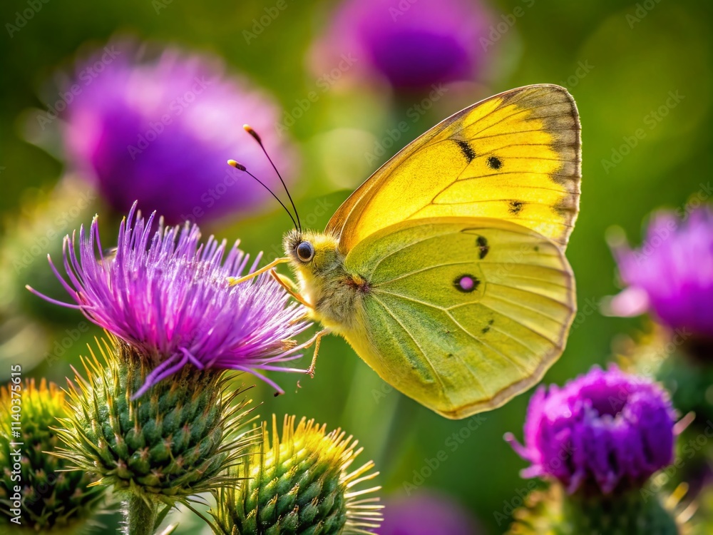 Drone Photography: Southern Dogface Butterfly on Thistle, Colias cesonia, Aerial View, Wildflower, Insect, Nature Drone Photography: Southern Dogface Butterfly on Thistle, Colias cesonia, Aerial View, Wildflower, Insect, Nature
