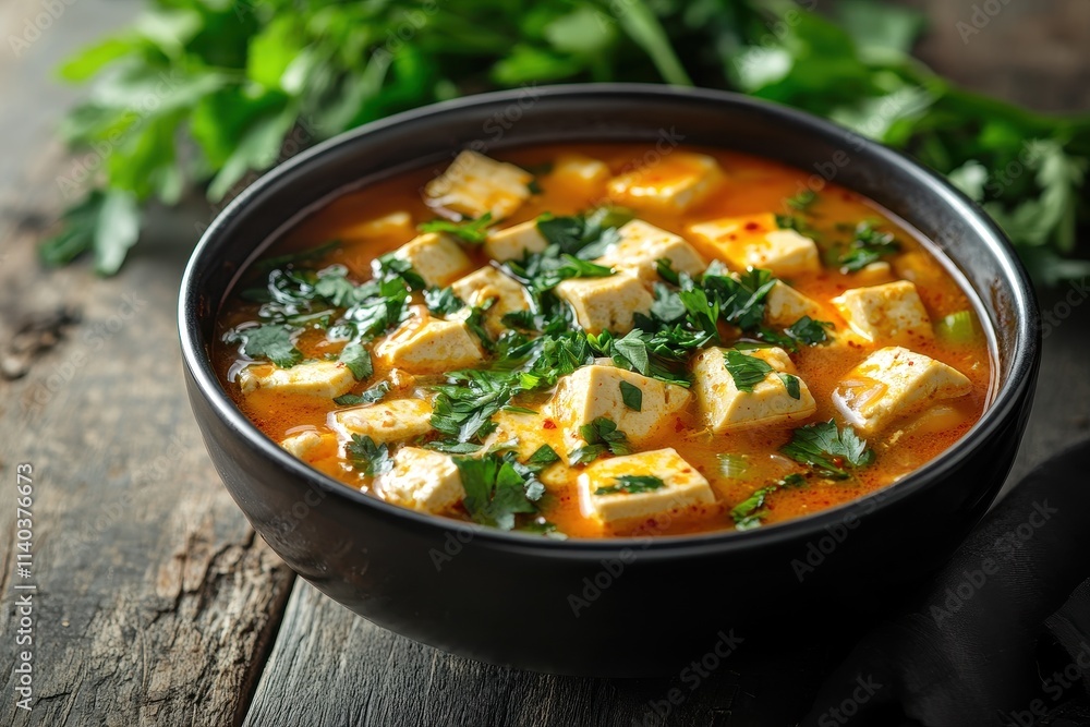 Sundubu Jjigae a classic Korean soft tofu stew features smooth uncurdled tofu in a spicy flavorful broth presented in a bowl on a table Sundubu Jjigae a classic Korean soft tofu stew features smooth uncurdled tofu in a spicy flavorful broth presented in a bowl on a table