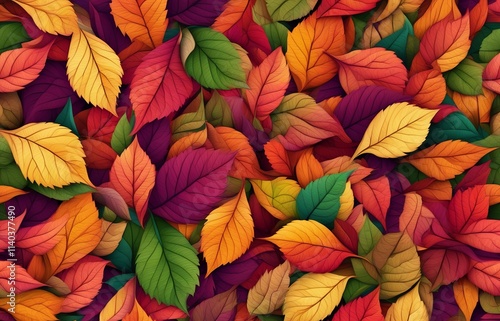 Wallpaper Mural Elegant backdrop featuring vibrant autumn leaves in warm shades of red, orange, and yellow, capturing the essence of the fall season. Created with generative AI technology Torontodigital.ca