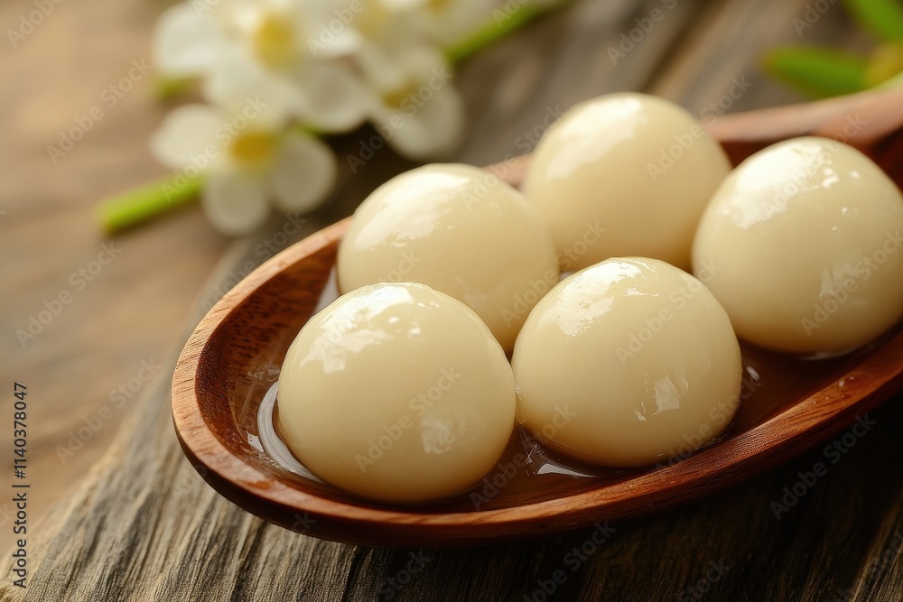 Sweet dumpling balls in a spoon classic dish Sweet dumpling balls in a spoon classic dish
