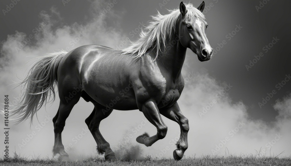 Running Horse in Dynamic Black and White Nature Photography Running Horse in Dynamic Black and White Nature Photography