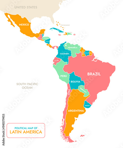 Billede på lærred Political Map of Latin America