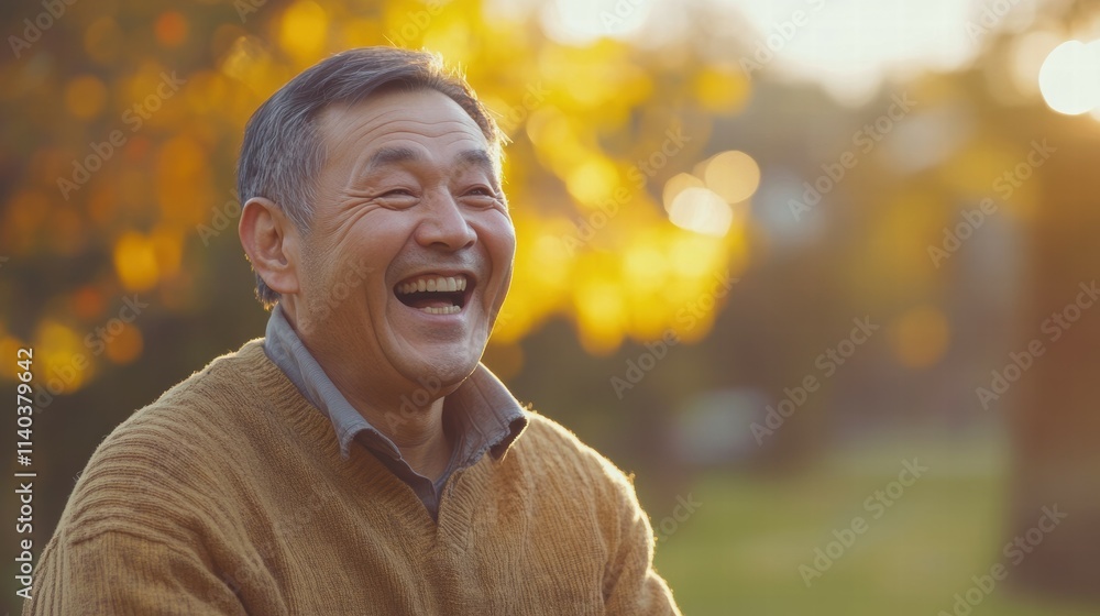 Elderly asian man laughing in a lush garden portrait photography nature outdoor candid moment Elderly asian man laughing in a lush garden portrait photography nature outdoor candid moment