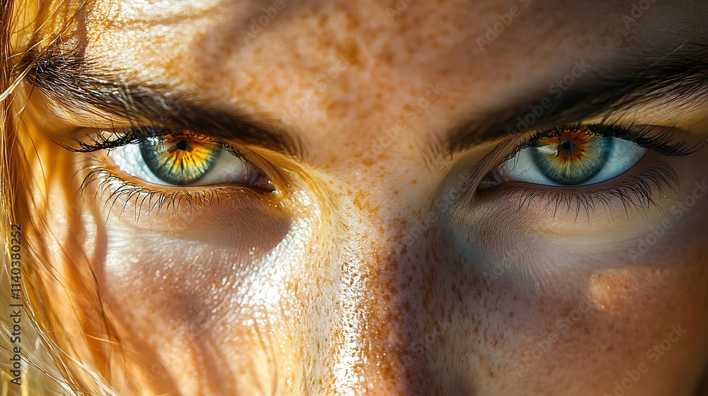 Freckled Face Intense Green Eyes Close Up Freckled Face Intense Green Eyes Close Up