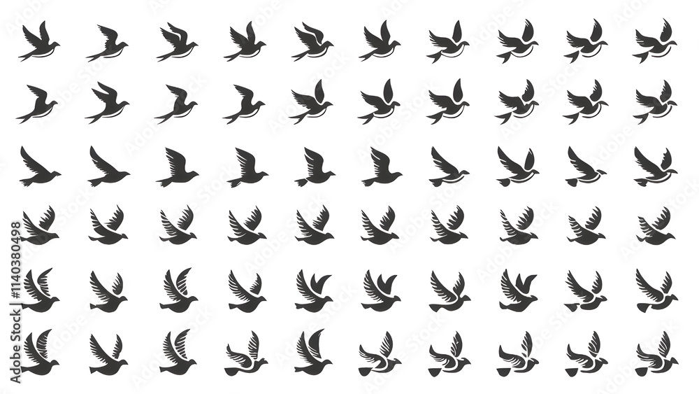 Flying birds silhouettes on white background. Vector illustration. isolated bird flying. tattoo design Flying birds silhouettes on white background. Vector illustration. isolated bird flying. tattoo design