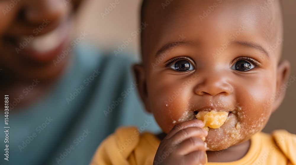 Close-up of a Baby's First Meal with a Caring Parent Feeding Them,Capturing the Excitement of an Close-up of a Baby's First Meal with a Caring Parent Feeding Them,Capturing the Excitement of an
