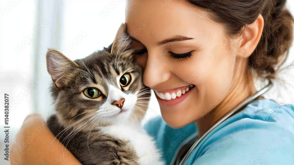 A veterinarian comforting a nervous cat during a check-up, illustrating the empathy and trust required in animal care A veterinarian comforting a nervous cat during a check-up, illustrating the empathy and trust required in animal care