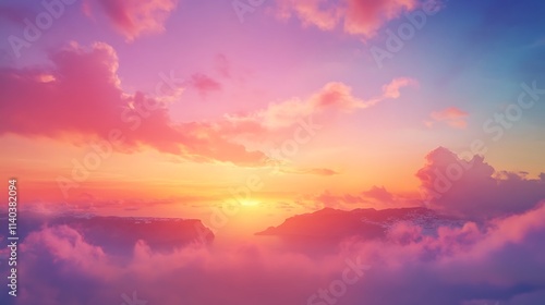 Heavenly Sunset Above the Clouds and Mountains