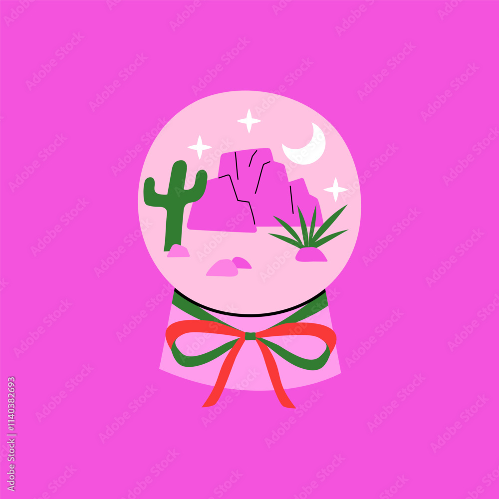 Illustration of a Desert Landscape in a Snow Globe. Vector cartoon graphics Illustration of a Desert Landscape in a Snow Globe. Vector cartoon graphics