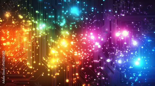 Wallpaper Mural Vibrant abstract digital circuit board with colorful lights and patterns Torontodigital.ca