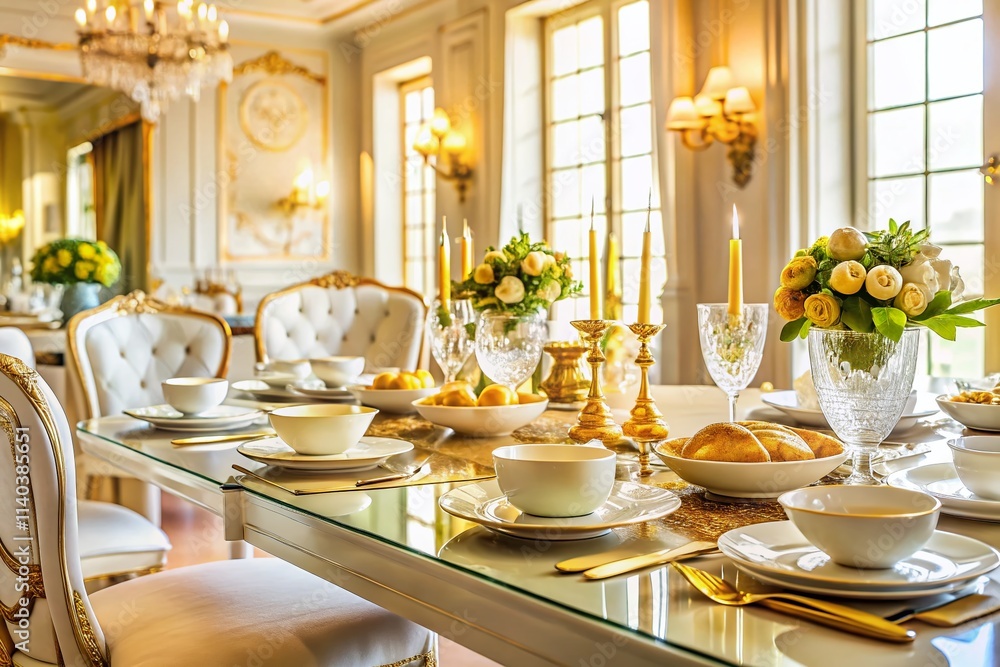 Elegant White & Gold Dining Room: Luxury Food Photography Ideas Elegant White & Gold Dining Room: Luxury Food Photography Ideas