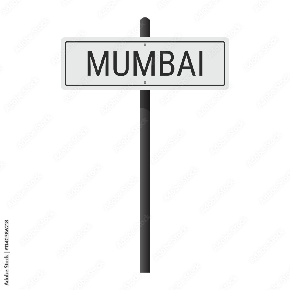 Mumbai road sign on a black pole. Vector illustration isolated on white background Mumbai road sign on a black pole. Vector illustration isolated on white background