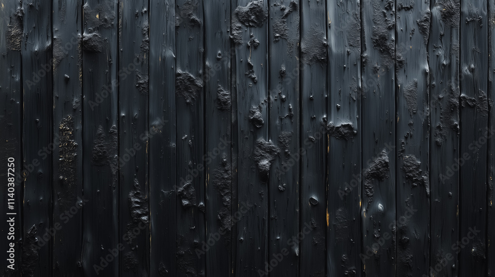 A black wooden board with many holes and splinters A black wooden board with many holes and splinters