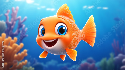 Playful cartoon fish swimming happily in vibrant underwater world