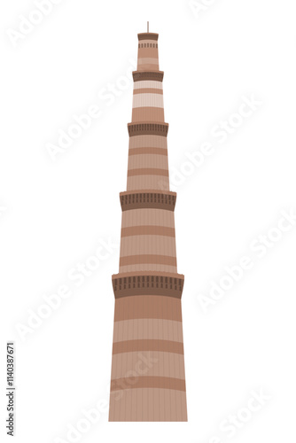 Vector illustration of Qutab Minar on transparent background