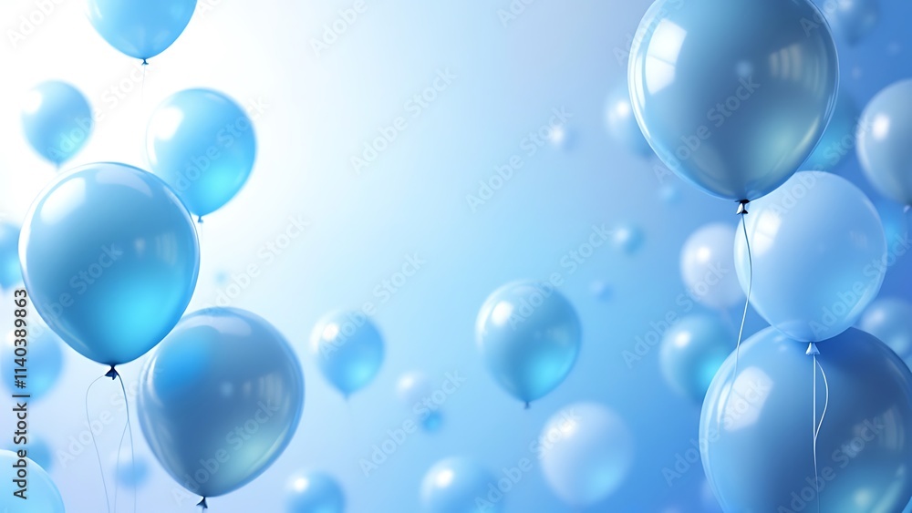Multiple blue air balloons floating gracefully in a minimalist blue studio, celebrating happiness and joy with pastel-colored Multiple blue air balloons floating gracefully in a minimalist blue studio, celebrating happiness and joy with pastel-colored
