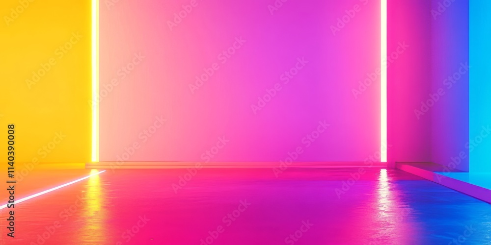 Brightly colored banner with neon lights creating a striking contrast in a modern space Brightly colored banner with neon lights creating a striking contrast in a modern space