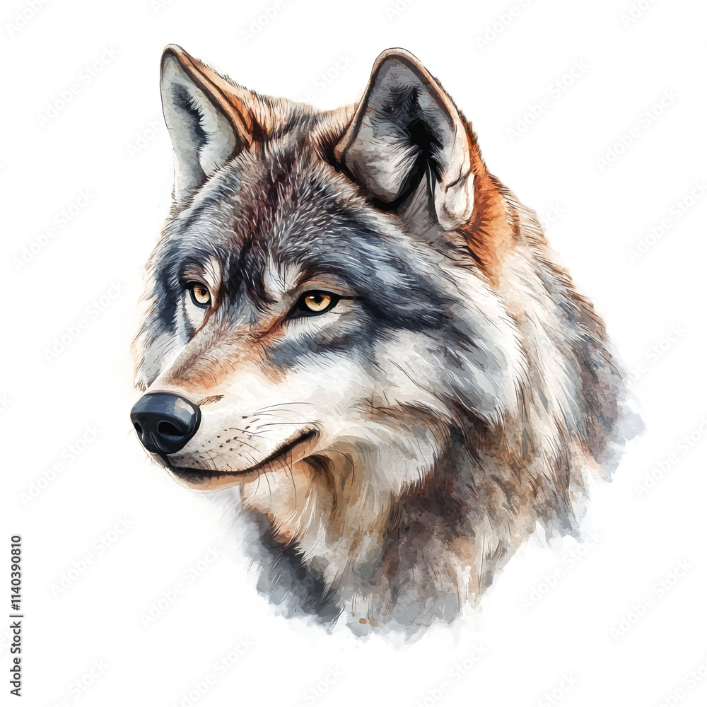 Fototapeta premium A Realistic Watercolor Painting of a Wolf's Head.