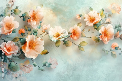 A delicate arrangement of soft peach flowers against a light background.