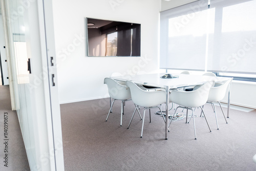 Wallpaper Mural Modern Corporate Conference Room with White Chairs and a Bright Interior Torontodigital.ca